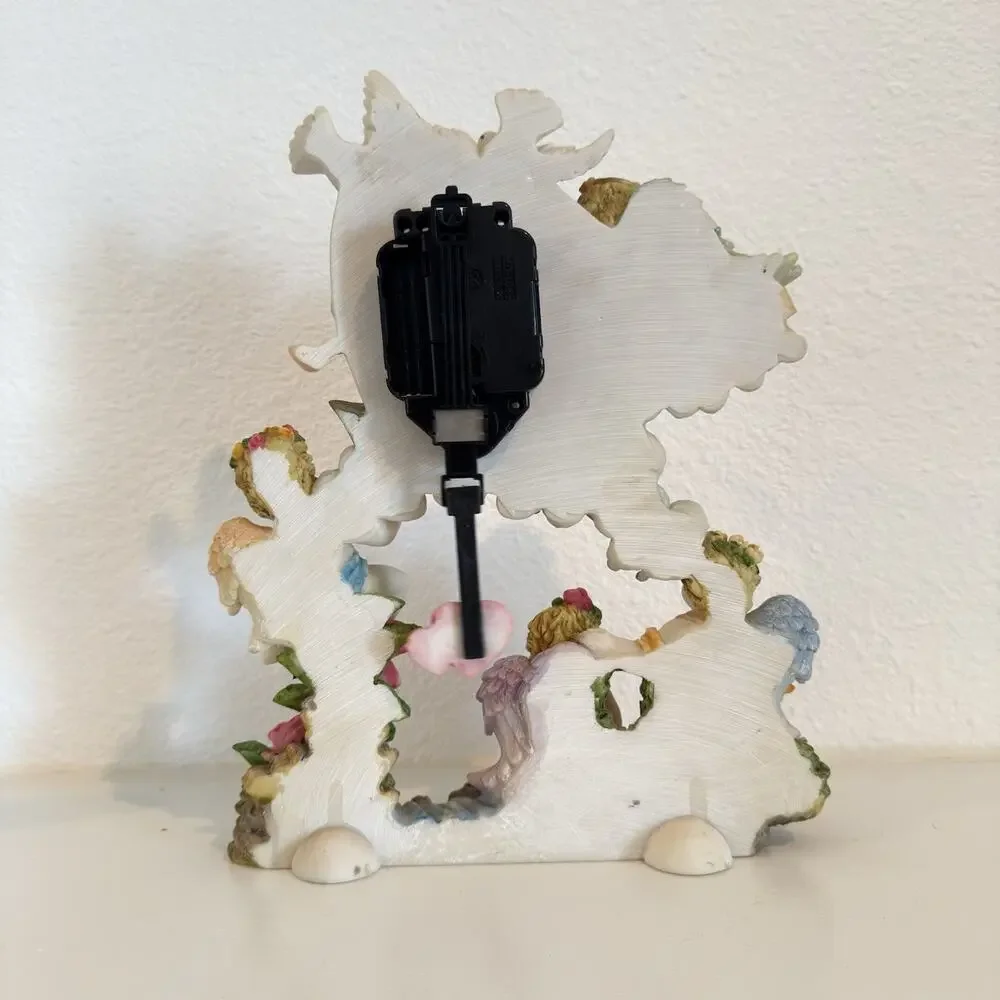 Vintage Large Cherub Angel Pendulum Quartz Clock Roses Heart 12” Decor WORKING